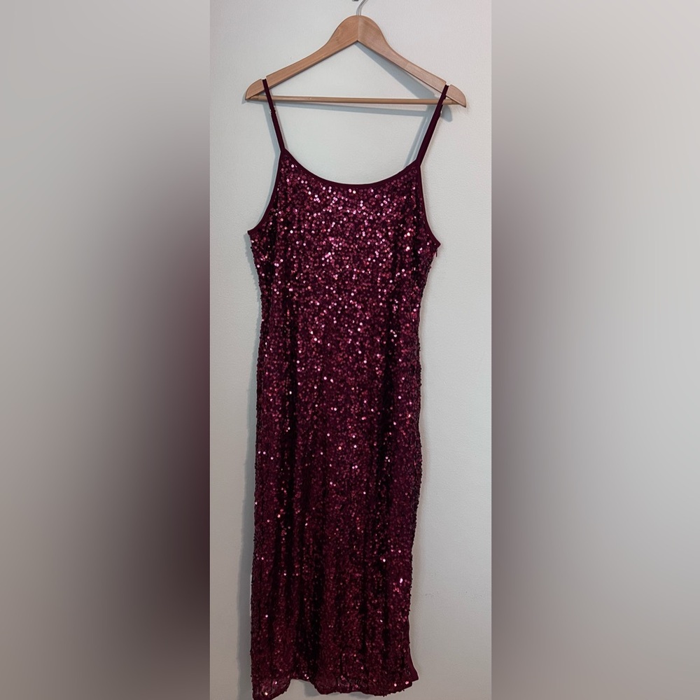Grace Karin | Sequin Midi Dress Burgundy | Spaghetti Strap | Party NWT 18